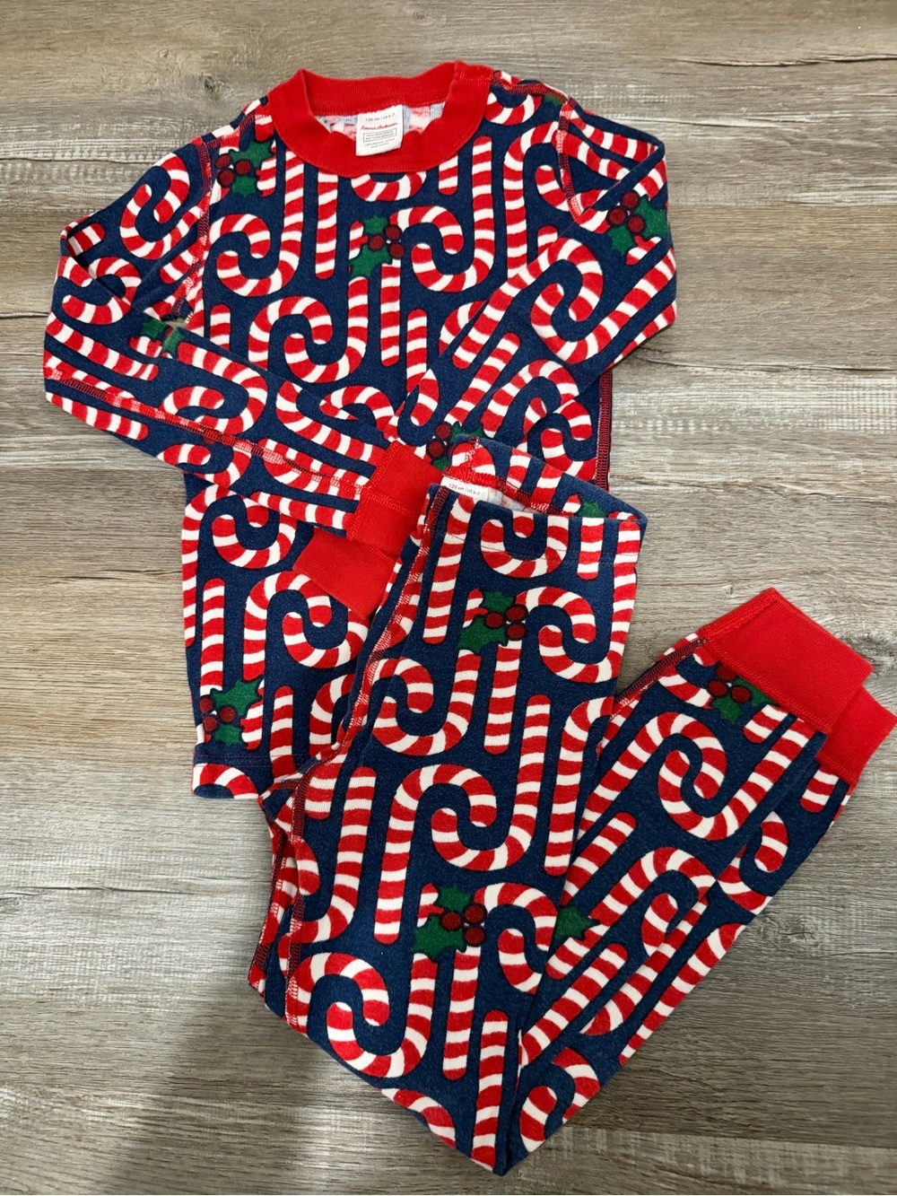 Hanna Andersson Candy Cane Christmas Pajama Set Kids Size 6-7 120 Organic Cotton